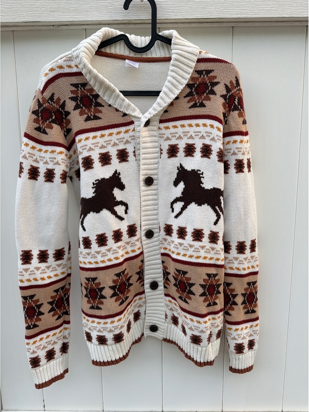 Gymboree Boys Size 12 Ivory Horse Fair Isle Button Cardigan Sweater